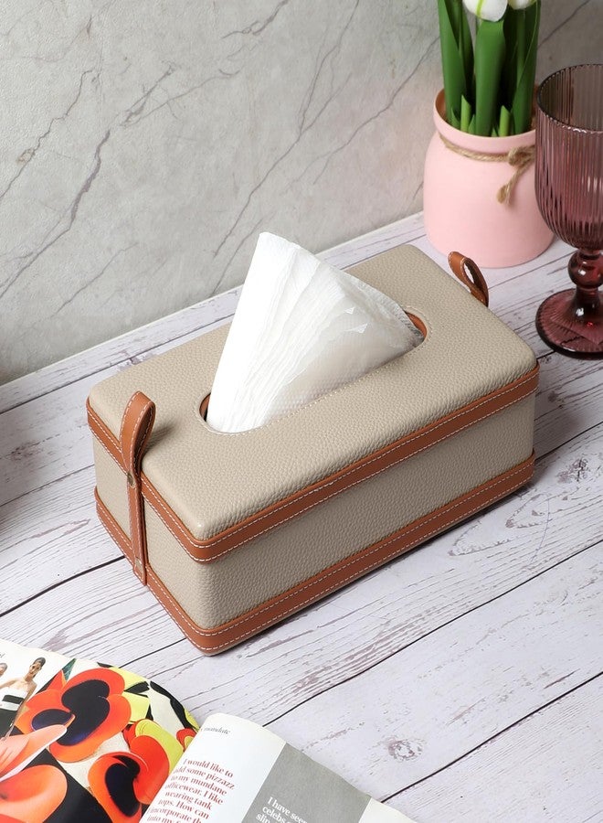 AKWAY Modern Leatherite Tissue Box Cover, Facial Tissue Box Holder, Napkin Dispenser Box for Bathroom, Home, Office and Restaurant (Cream) - Image 3